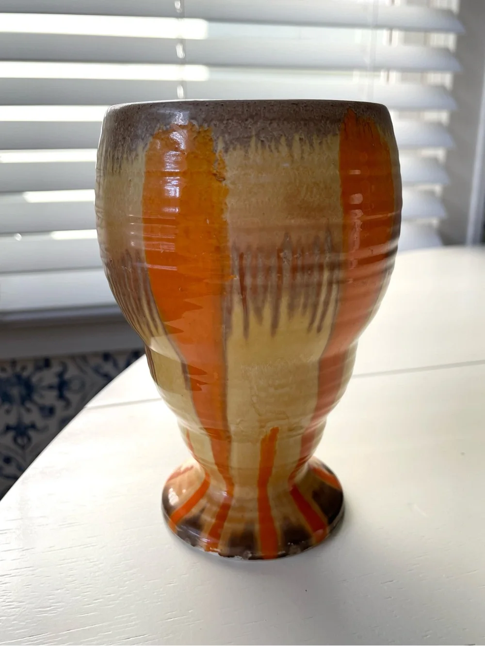 Vintage Shelley pottery Harmony drip style vase Moderne orange yellow brown